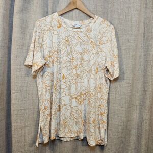 Liz Claiborne Short Sleeve T-Shirt Women's XL Orange Floral Blouse Side Slit